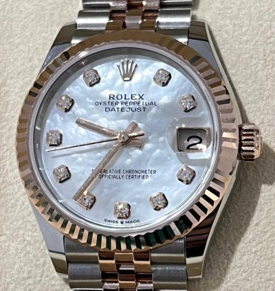 Rolex Datejust 31 2024 Datejust 31 Steel Rose Gold Factory Mop Diamond Dial Unworn Box Papers 278271