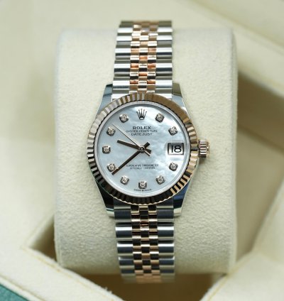 Rolex Datejust 31 2024 Steel Rose Datejust 31 White Mother Of Pearl Diamond Dial Unworn Box Papers 278271