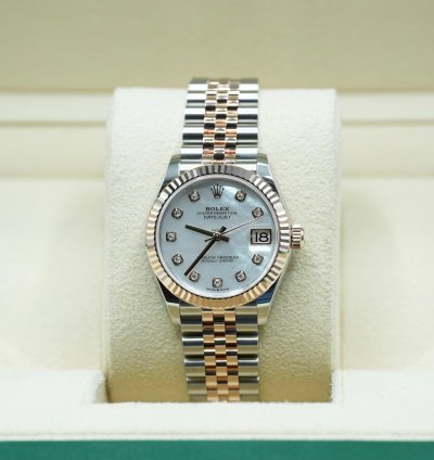 Rolex Datejust 31 2024 Steel Rose Datejust 31 White Mother Of Pearl Diamond Dial Unworn Box Papers 278271