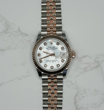 Rolex Datejust 31 2024 Steel Rose Datejust 31 White Mother Of Pearl Diamond Dial Unworn Box Papers 278271