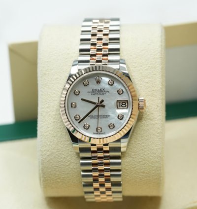Rolex Datejust 31 2024 Steel Rose Datejust 31 White Mother Of Pearl Diamond Dial Unworn Box Papers 278271
