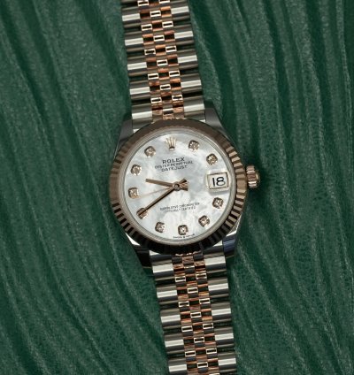 Rolex Datejust 31 2024 Steel Rose Datejust 31 White Mother Of Pearl Diamond Dial Unworn Box Papers 278271