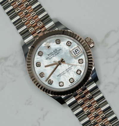 Rolex Datejust 31 2024 Steel Rose Datejust 31 White Mother Of Pearl Diamond Dial Unworn Box Papers 278271