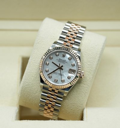 Rolex Datejust 31 2024 Steel Rose Datejust 31 White Mother Of Pearl Diamond Dial Unworn Box Papers 278271