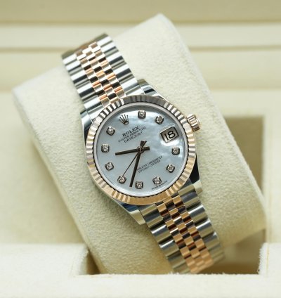 Rolex Datejust 31 2024 Steel Rose Datejust 31 White Mother Of Pearl Diamond Dial Unworn Box Papers 278271