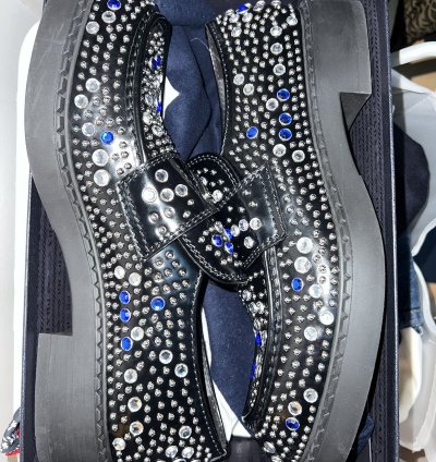 Brushed-leather Loafers With Studs And Rhinestones