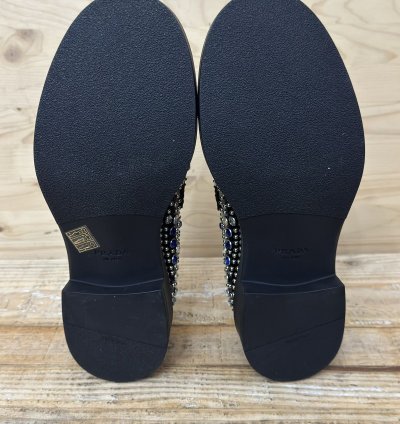 Brushed-leather Loafers With Studs And Rhinestones Size 7 5