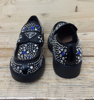 Brushed-leather Loafers With Studs And Rhinestones Size 7 5