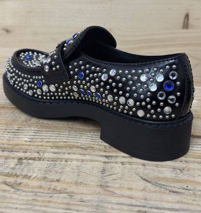 Brushed-leather Loafers With Studs And Rhinestones Size 7 5