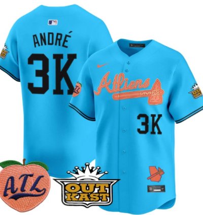 André Jersey 3k Atlanta Braves Atliens Peach Vapor Premier Limited Stitched Light Blue