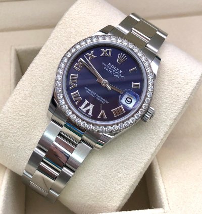 Rolex Datejust 31 278384rbr Viix Purple Roman Dial Diamond Bezel Oyster