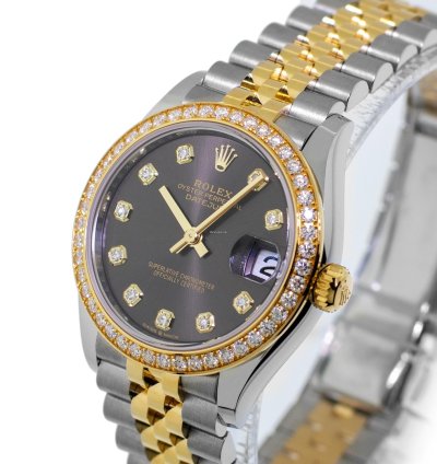 Rolex Datejust 31 31mm 18k Yellow Gold Steel Rhodium Diamond Dial Diamond Bezel 278383