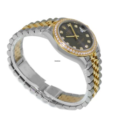 Rolex Datejust 31 31mm 18k Yellow Gold Steel Rhodium Diamond Dial Diamond Bezel 278383