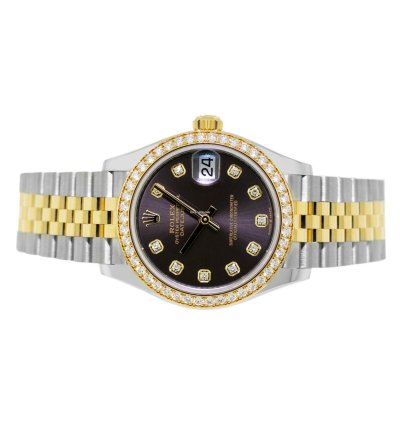 Rolex Datejust 31 31mm 18k Yellow Gold Steel Rhodium Diamond Dial Diamond Bezel 278383