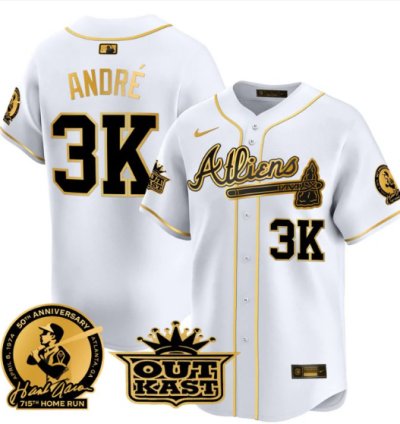 André Jersey 3k Atlanta Braves Atliens Hank Aaron Patch Limited Stitched White Gold