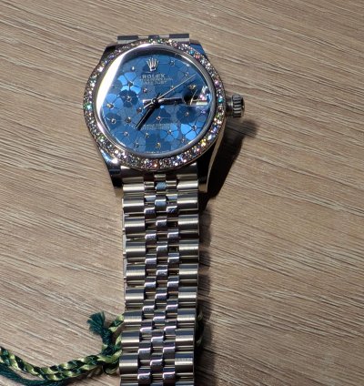 Rolex Datejust 31 Azurro With Diamonds Bezel Floral Face Gold Steel Jubilee