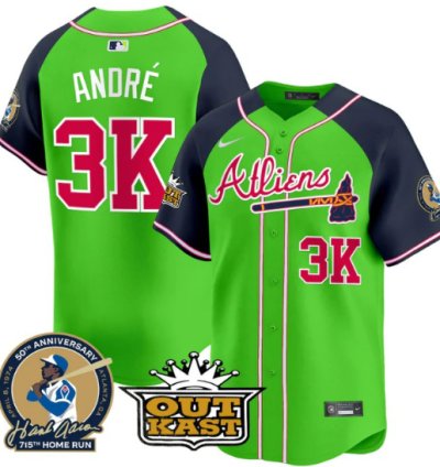 André Jersey 3k Atlanta Braves Atliens Hank Aaron Patch Limited Stitched Green Alternate