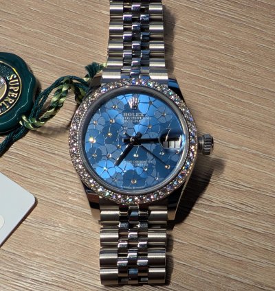 Rolex Datejust 31 Azurro With Diamonds Bezel Floral Face Gold Steel Jubilee