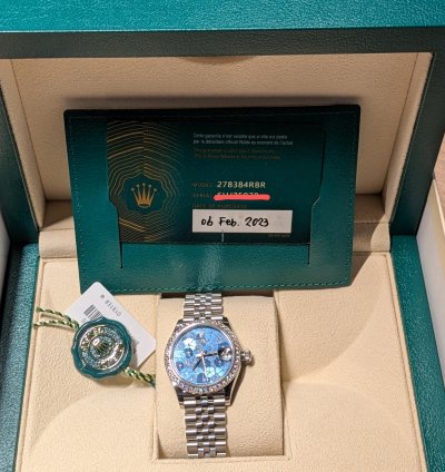 Rolex Datejust 31 Azurro With Diamonds Bezel Floral Face Gold Steel Jubilee