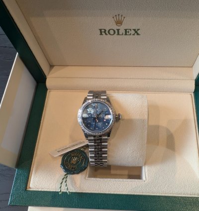 Rolex Datejust 31 Azurro With Diamonds Bezel Floral Face Gold Steel Jubilee