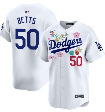 Mookie Betts Jersey 50 Dodgers X Takashi Murakami 2025 Vapor Limited Stitched White