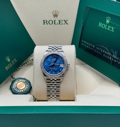 Rolex Datejust 31 New 2023 Blue Floral Scatter Diamond Dial Diamond Bezel Stainless Jubilee