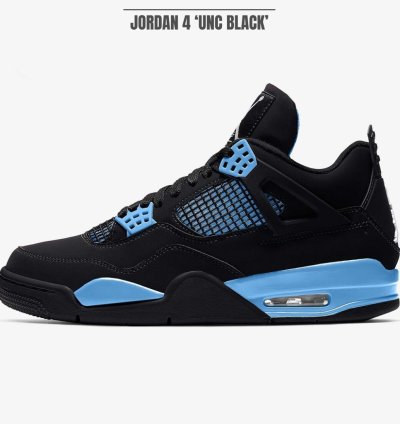 Air Jordan 4 Black Unc - University Blue Thunder