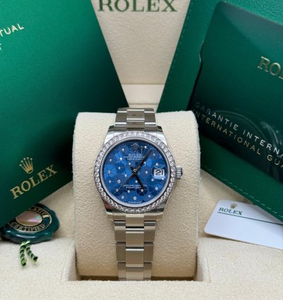 Rolex Datejust 31 New 2024 Blue Floral Diamond Dial Diamond Bezel Stainless Steel Oyster