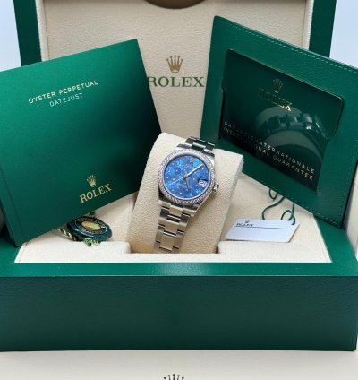 Rolex Datejust 31 New 2024 Blue Floral Diamond Dial Diamond Bezel Stainless Steel Oyster
