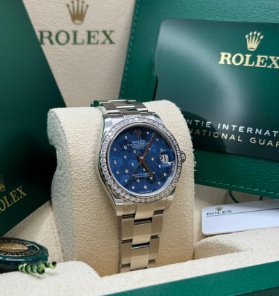 Rolex Datejust 31 New 2024 Blue Floral Diamond Dial Diamond Bezel Stainless Steel Oyster