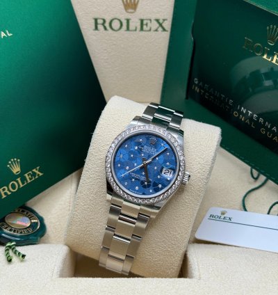Rolex Datejust 31 New 2024 Blue Floral Diamond Dial Diamond Bezel Stainless Steel Oyster