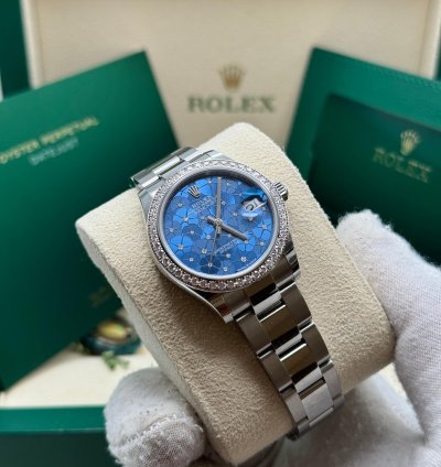 Rolex Datejust 31 New 2024 Blue Floral Diamond Dial Diamond Bezel Stainless Steel Oyster