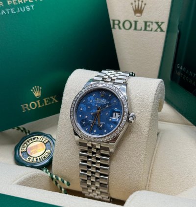 Rolex Datejust 31 New 2024 Blue Floral Scatter Diamond Dial Diamond Bezel Stainless Jubilee