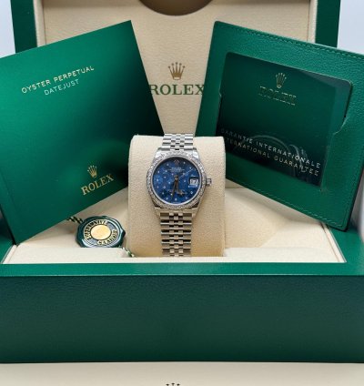Rolex Datejust 31 New 2024 Blue Floral Scatter Diamond Dial Diamond Bezel Stainless Jubilee