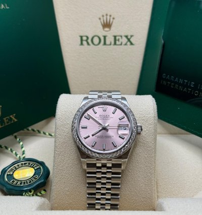 Rolex Datejust 31 New 2024 Pink Index Dial Diamond Bezel Stainless Steel Jubilee Bracelet
