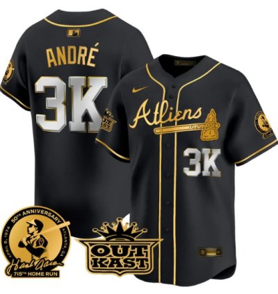 André Jersey 3k Atlanta Braves Atliens Hank Aaron Patch Limited Stitched Black Gold