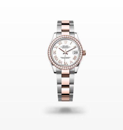 Rolex Datejust 31 New 2024 White Roman Dial Diamond Bezel Two Tone Rose Gold Oyster Bracelet