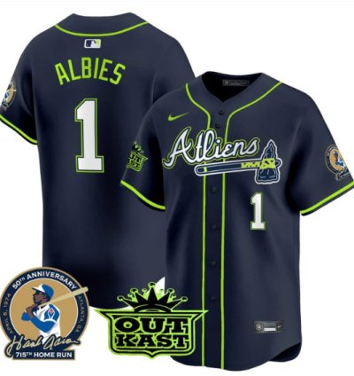 Ozzie Albies Jersey 1 Atlanta Braves Atliens Hank Aaron Patch Limited Stitched