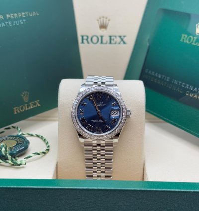 Rolex Datejust 31 New 2025 Blue Roman Dial Diamond Bezel Stainless Steel Jubilee