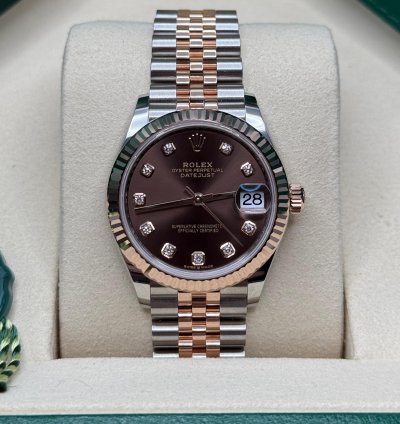 Rolex Datejust 31 New 2025 Chocolate Diamond Dial Two Tone Rose Gold Fluted Jubilee Bracelet