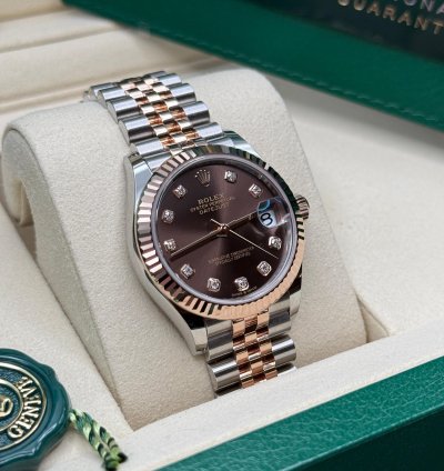 Rolex Datejust 31 New 2025 Chocolate Diamond Dial Two Tone Rose Gold Fluted Jubilee Bracelet