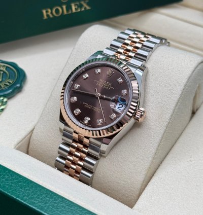 Rolex Datejust 31 New 2025 Chocolate Diamond Dial Two Tone Rose Gold Fluted Jubilee Bracelet