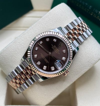 Rolex Datejust 31 New 2025 Chocolate Diamond Dial Two Tone Rose Gold Fluted Jubilee Bracelet