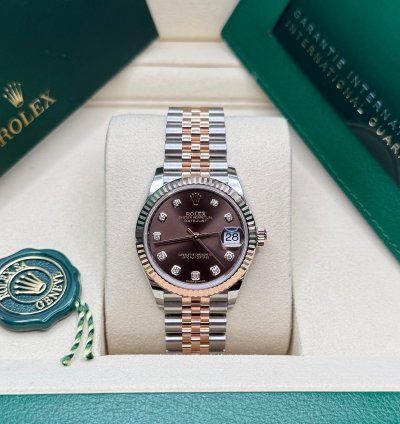 Rolex Datejust 31 New 2025 Chocolate Diamond Dial Two Tone Rose Gold Fluted Jubilee Bracelet