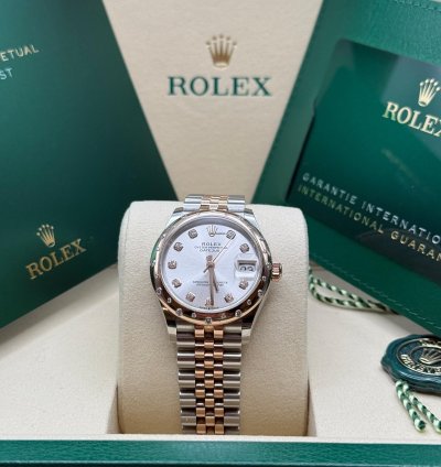 Rolex Datejust 31 New 2025 Silver Diamond Dial Two Tone Rose Gold Diamond Bezel Jubilee