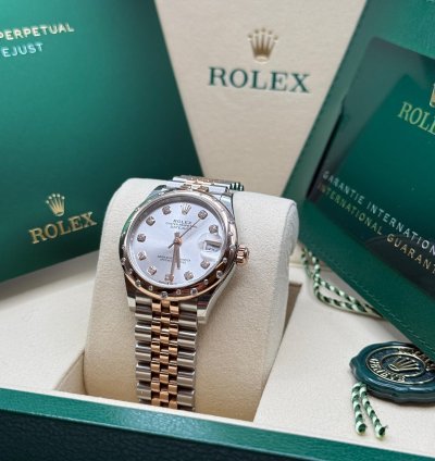 Rolex Datejust 31 New 2025 Silver Diamond Dial Two Tone Rose Gold Diamond Bezel Jubilee
