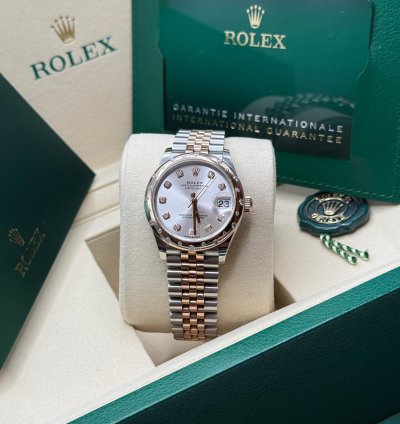 Rolex Datejust 31 New 2025 Silver Diamond Dial Two Tone Rose Gold Diamond Bezel Jubilee