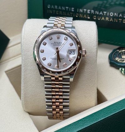 Rolex Datejust 31 New 2025 Silver Diamond Dial Two Tone Rose Gold Diamond Bezel Jubilee