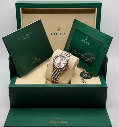 Rolex Datejust 31 New 2025 Silver Diamond Dial Two Tone Rose Gold Diamond Bezel Jubilee