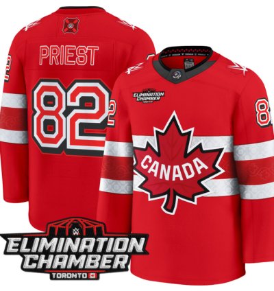 Men Damian Priest Jersey 82 Elimination Chamber Toronto 2025 Stitched Red